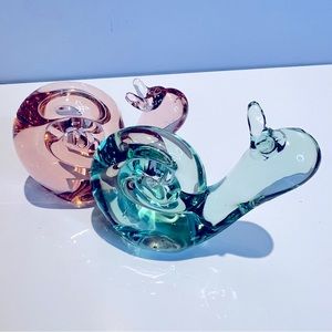 Giftcraft Taiwan Glass Snails Green and Peach Vintage